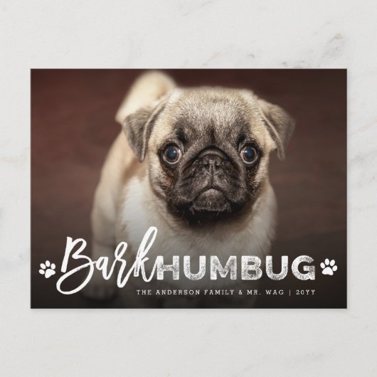 Bark Humbug Typografie Hondenliefhebber Foto Funny Feestdagenkaart (Voorkant)