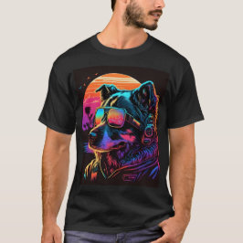 Bark voor de Toekomst: Synthwave Dog 80 grafische T-shirt
