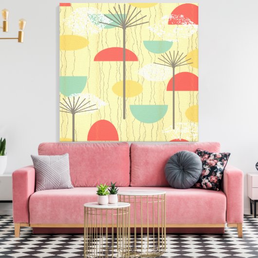 Barkcloth Abstracte Flowers Canvas Afdruk (Insitu (Woonkamer))