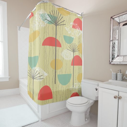 Barkcloth Abstracte Flowers Douchegordijn (In situ)