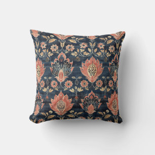  Barkcloth met Navy Achtergrond Kussen