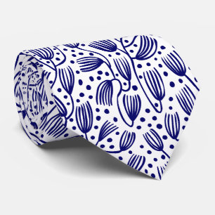 Barkcloth stijlpatroon - donker marineblauw op wit stropdas