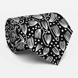 Barkcloth stijlpatroon - Wit op zwart Stropdas
