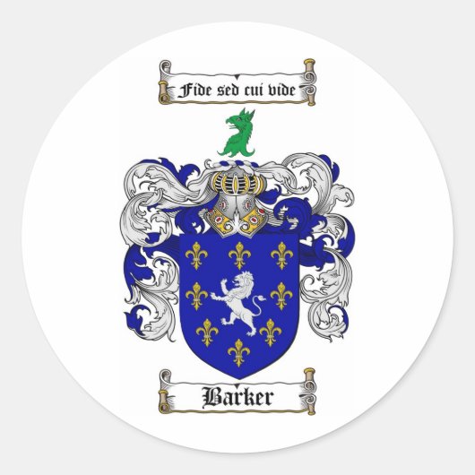 BARKER FAMILIE CREST - BARKER COAT ARMS RONDE STICKER (Voorkant)
