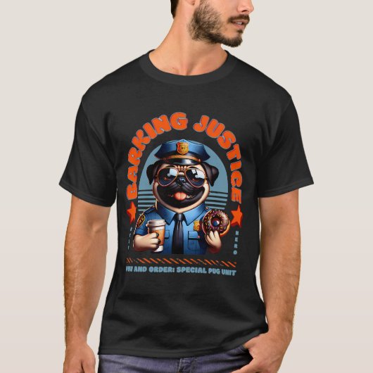 Barking Justice - Pug Politie T-shirt (Voorkant)