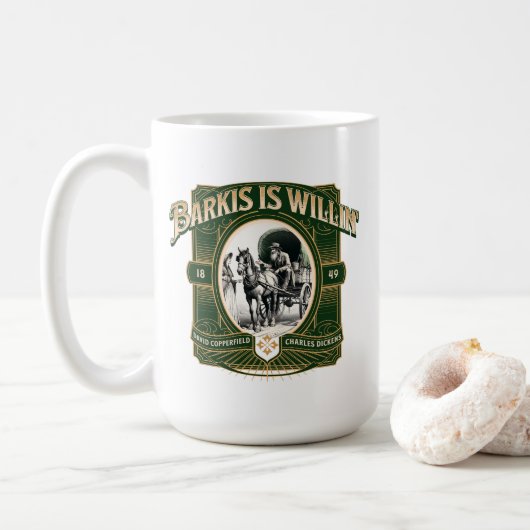 Barkis is Willin' Green Gold Literary Coffee Mug Koffiemok (Met donut)