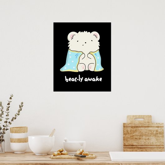 Barly Awake Funny Sleepy Beer Pun Dark BG Poster (Keuken)