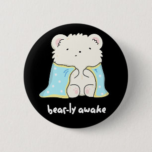 Barly Awake Funny Sleepy Beer Pun Dark BG Ronde Button 5,7 Cm