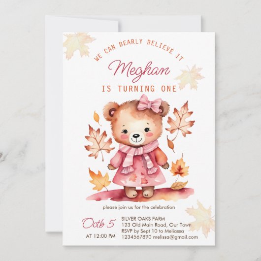Barly geloof het meisje teddy herfst verjaardagsfe kaart (Voorkant)