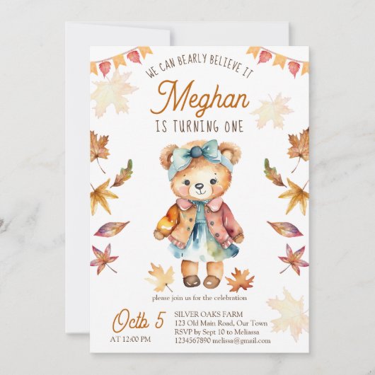 Barly geloof het teddybeer herfst verjaardagsfeest kaart (Voorkant)