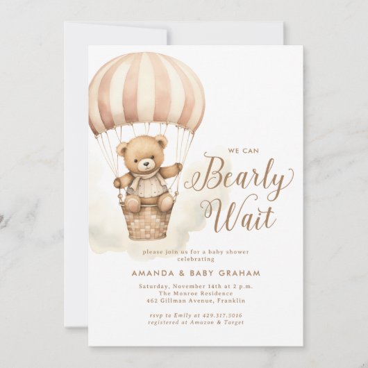 Barly Wacht Meisje Teddy Bear Baby shower Kaart (Voorkant)
