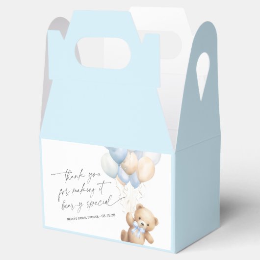 Barly Wacht Schattige Teddybeer en blauwe ballonne Bedankdoosjes (Geopend)