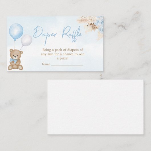 Barly Wachten Blauw Beer Baby shower Luier Raffle Informatiekaartje (Voorkant / Achterkant)