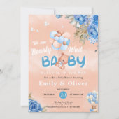 Barly Wachten Blauw Teddy Bear Baby shower Uitnodi Kaart (Voorkant)