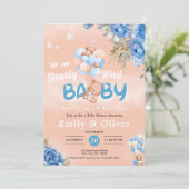 Barly Wachten Blauw Teddy Bear Baby shower Uitnodi Kaart (Staand voorkant)