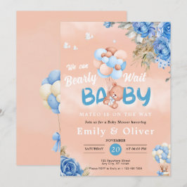 Barly Wachten Blauw Teddy Bear Baby shower Uitnodi Kaart