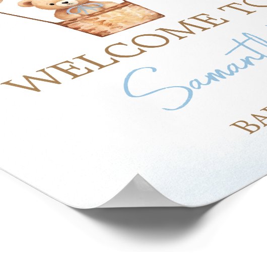 Barly Wachten Blauwe Hete Luchtballon Baby Welkom Poster (Hoek)