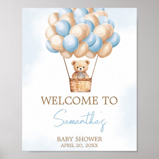 Barly Wachten Blauwe Hete Luchtballon Baby Welkom Poster (Voorkant)