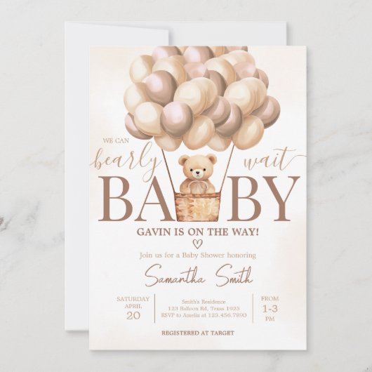 Barly Wachten Bruin Hete Luchtballon Baby shower Kaart (Voorkant)