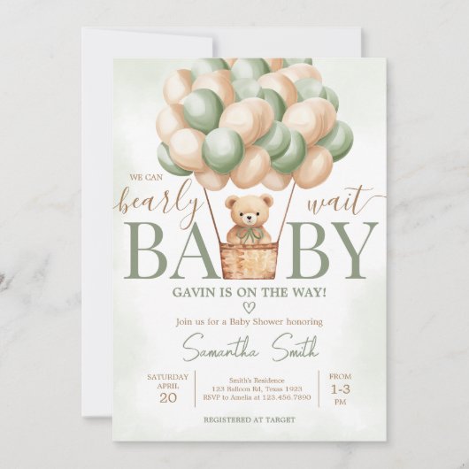 Barly Wachten Groene Hete Luchtballon Baby shower Kaart (Voorkant)