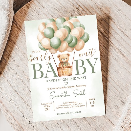 Barly Wachten Groene Hete Luchtballon Baby shower Kaart