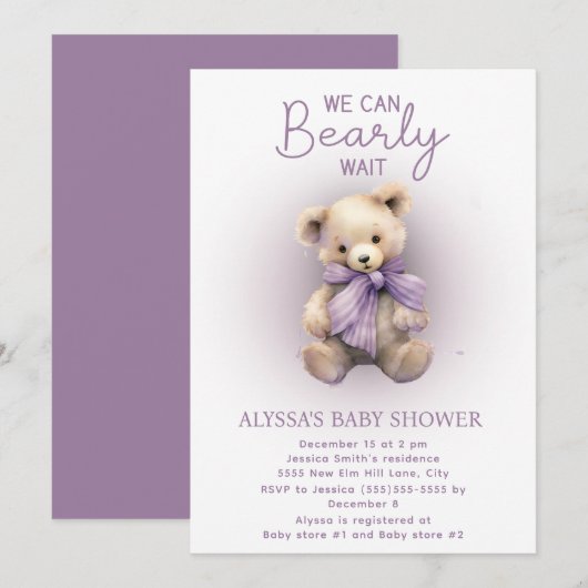 Barly Wachten Paarse Lavendel Baby shower Kaart (Voorkant / Achterkant)