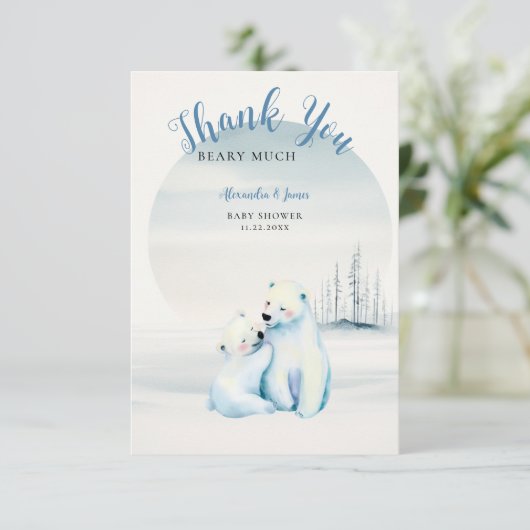 Barly Wachten Polar Mama Beer Cub Baby Jongensdouc Bedankkaart (Staand voorkant)