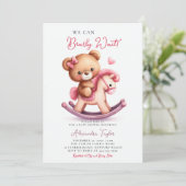 Barly Wachten Rocking Paard Bow Baby Meisje Douche Kaart (Staand voorkant)