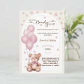 Barly Wachten Roze Rustieke Ballonnen Baby Meisje  Kaart (Staand voorkant)