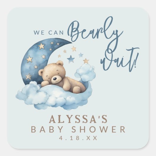 Barly Wait Baby shower Vierkante Sticker (Voorkant)