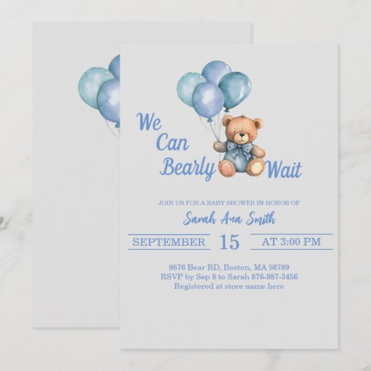 Barly Wait Ballons Baby shower Uitnodiging (Voorkant / Achterkant)