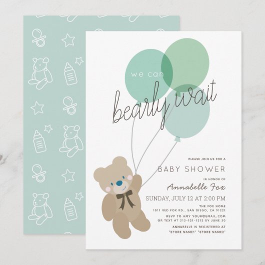 Barly Wait Beer Mint Green Baby shower Invitation Kaart (Voorkant / Achterkant)