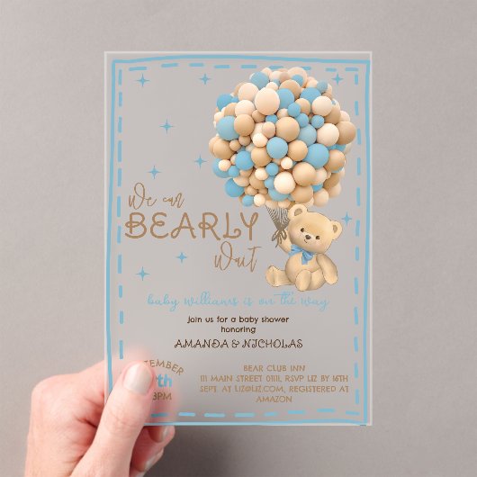 Barly Wait Blue Boy Baby shower Acryl Uitnodigingen (Insitu (Draagbaar))