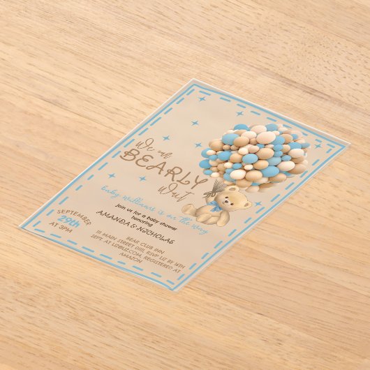 Barly Wait Blue Boy Baby shower Acryl Uitnodigingen (Laagn)