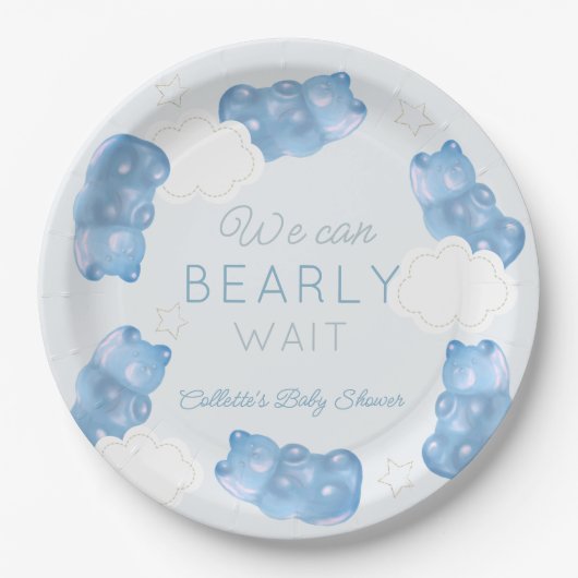 Barly Wait Blue Gummy Beer Boy Baby shower Papieren Bordje (Voorkant)