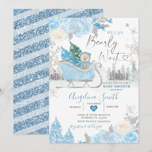Barly Wait Blue Snowflake Floral Baby shower Kaart (Voorkant / Achterkant)