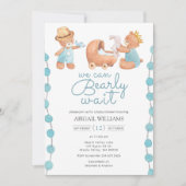 Barly Wait Blue Teddy Bear Baby shower Kaart (Voorkant)