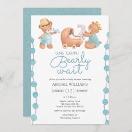 Barly Wait Blue Teddy Bear Baby shower Kaart