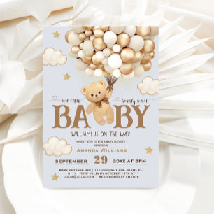 Barly Wait Blue Teddy Bear Baby shower Neutral Kaart