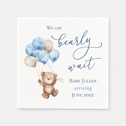 Barly Wait Blue Teddy Bear Baby shower Servet (Voorkant)