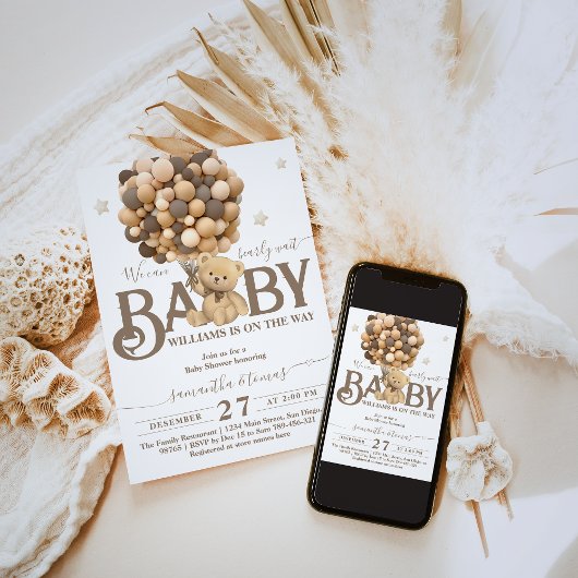 Barly Wait Boho Balloon Neutral Baby shower Kaart