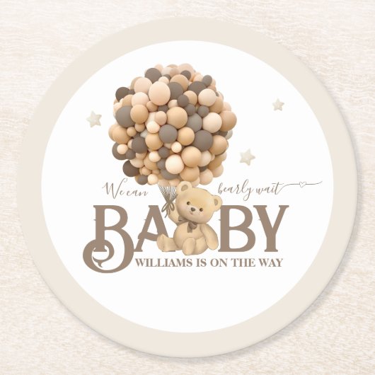 Barly Wait Boho Balloon Neutral Baby shower Ronde Kartonnen Onderzetter (Voorkant)