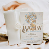 Barly Wait Boho Blue Balloon Boy Baby shower Kaart