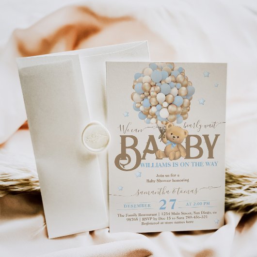 Barly Wait Boho Blue Balloon Boy Baby shower Kaart