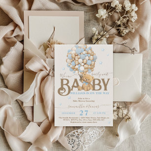 Barly Wait Boho Blue Balloon Boy Baby shower Kaart