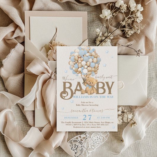 Barly Wait Boho Blue Balloon Boy Baby shower Kaart