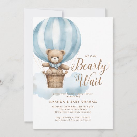 Barly Wait Boy Teddy Bear Baby shower Kaart (Voorkant)