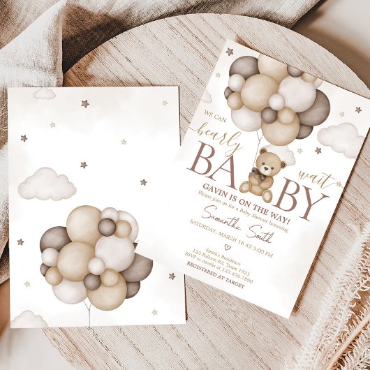 Barly Wait Brown Balloon Baby shower Kaart