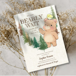 Barly Wait Cute Woodland Beer Baby shower Kaart