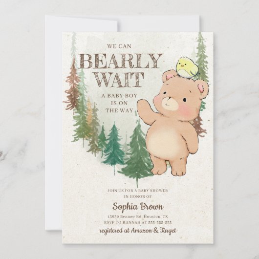 Barly Wait Cute Woodland Beer Baby shower Kaart (Voorkant)